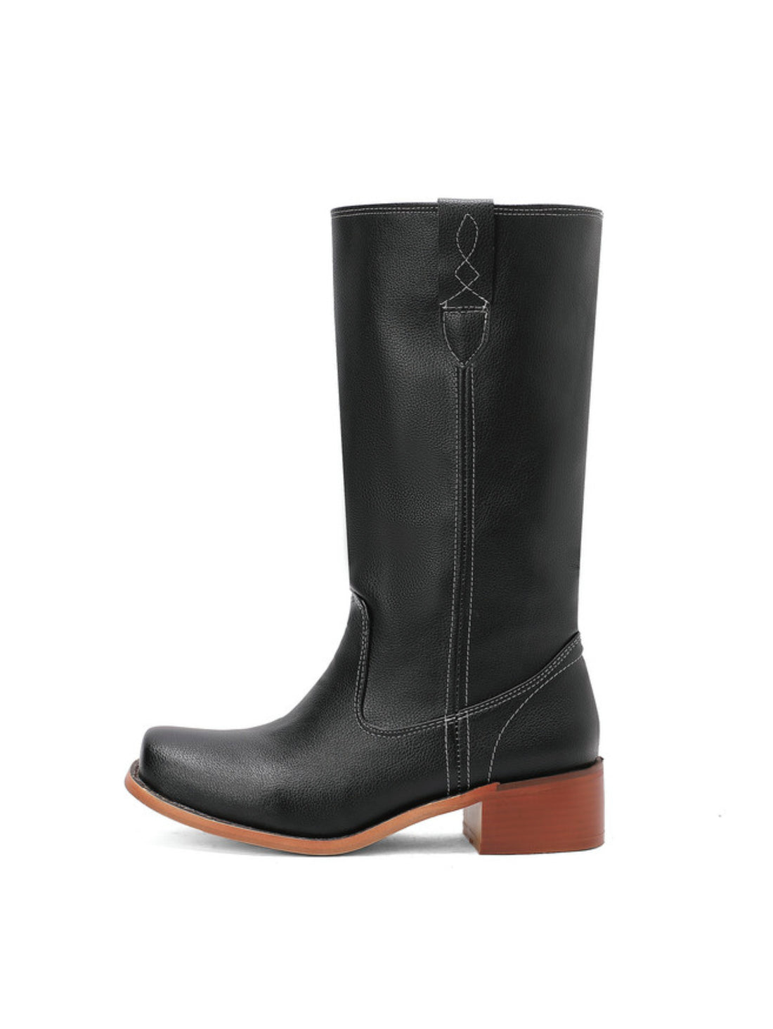 Women's Square Toe Low Heel Western Black Cowboy Boots