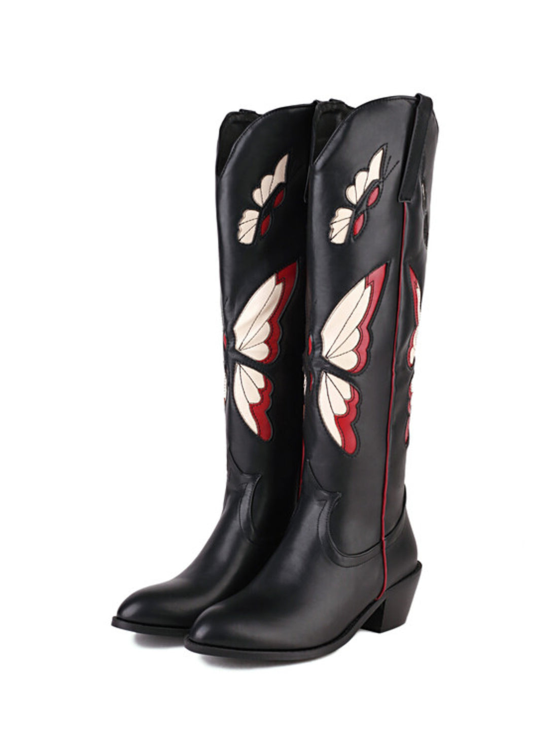 Women's Tall Edgy Black Western Boots with Butterfly