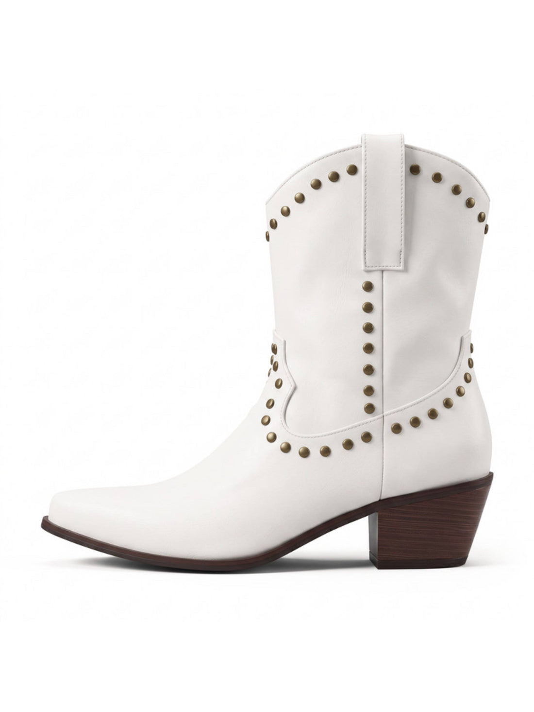 Women's White Studded Snip Toe Western Boots Plus Size