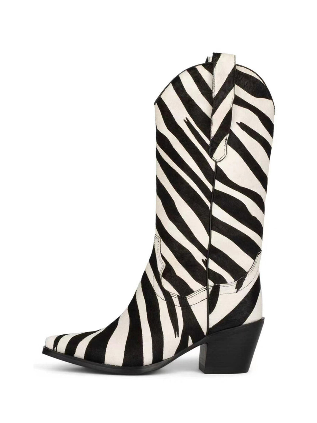 Zebra Pattern Calf Hair Black and White Cowgirl Boots